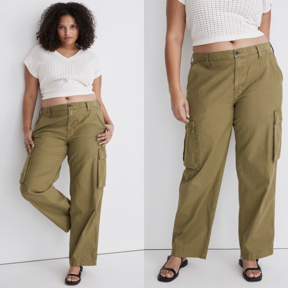 Madewell Garment-Dyed Low-Slung Straight Cargo Pants Classic Olive Green NWT